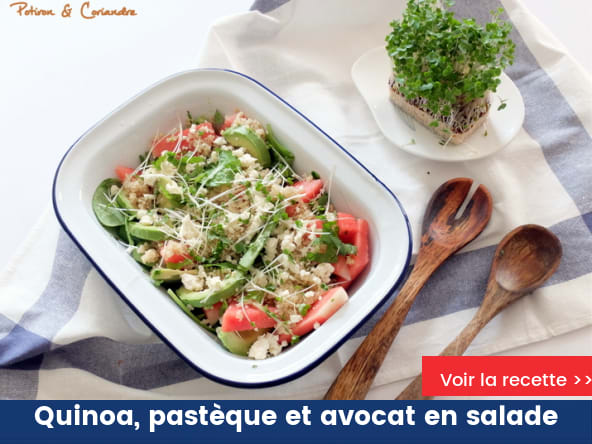 Quinoa, pastèque et avocat en salade